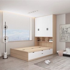 窩窩頭 家具 榻榻米床組：全屋免費丈量設計、床櫃衣櫃一體、小戶型儲物實木多功能組合, 原木,1.0米*1.9米