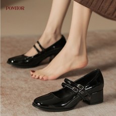 POMTOR 여성 로퍼 메리제인슈즈 미들 굽 펌프스 편안한 여자 구두