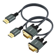 Twozoh HDMI to VGA 케이블 1.8m(6.6피트) 2팩 알루미늄 합금 쉘 나일론 브레이디드 및 금 도금 HDMI VGA 지원 1080P/60HZ 데스크톱 노트북, Twozoh HDMI to VGA 케이블 1.8m(6.