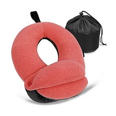 BUYUE 비행기용 여행용 목 베개 장거리 비행을 위한 360° 머리 지지 수면 피부 친화적 및 통기성 3D 윤곽 아이 마스크 이어플러그 보관 가방 포함 키트 (성인 그레이, 핑크-그레이