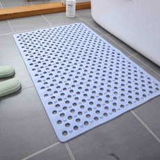 DFMEI 新款大孔浴室防滑墊家用淋浴房洗澡防摔腳墊吸盤地墊衛浴按摩墊子, 淺藍【大孔排水速幹/帶穴位按摩】:36*68cm, 1個