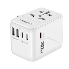 POLYWELL 30W多合一萬國轉接頭充電頭，出國旅行必備，BSMI免驗，三Type-C雙USB-A, 1個, POLYWELL 30W