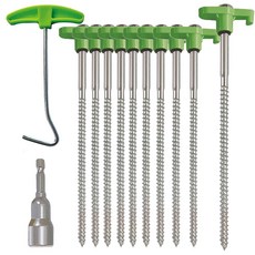 HynhSUN 선캡 10팩 20.3cm(8인치) 튼튼한 나사 인 텐트 말뚝 드릴인 녹 방지 그라운드 앵커 페그 캠핑 정원 하이킹용 금속 액세서리 그린 334394