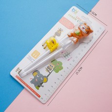 嬰幼兒卡通學習筷兒童矯正練習筷 三指輔助吃飯勺叉餵養餐具套裝, 1個, 小黃虎筷子:1個