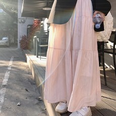 로엔나 여성용 밴딩 A라인 주름 루즈핏 롱스커트