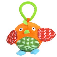 鮮艷可愛小動物風鈴 嬰兒車床掛響鈴玩具 安全牙膠安撫掛件, 1個, 橘色貓頭鷹（鈴鐺球）