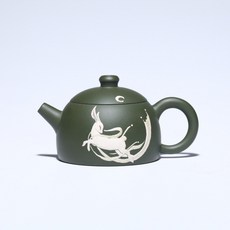 半月玉兔 宜興紫砂壺 墨綠色, 1個, 墨绿色