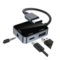 3.5mm 사운드 포트 60W 고속 충전 및 휴대폰 태블릿 및 노트북과 호환되는 USB 2.0 OTG 기능을 갖춘 소형 USB C 센터, one piece