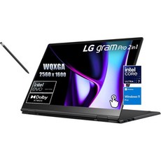 LG 그램 프로 16인치 2-in-1 비즈니스 노트북 WQXGA IPS 터치스크린 인텔 에보 에디션 코어 울트라 7 155H(16 최대 4.8)GHz) Arc 32GB, LG 그램 프로 16인치 2-in-1 비즈니스 노트북,