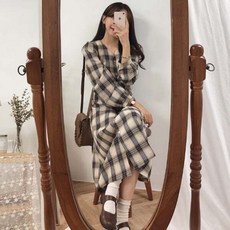 [라이프커머스] (스타일하우스)원피스 OPS 셔츠 롱원피스 체크 남방 여친룩 데일리