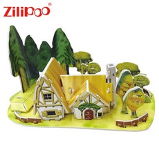 3D立體拼圖 卡通手工DIY益智紙質拼裝模型玩具禮物幼稚園早教兒童節飛機城堡, 1個, 689-Z森林小屋