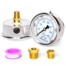 MEANLIN MEASURE 0~4000Psi 스테인리스 스틸 0.6cm(1/4인치) NPT 6.4cm(2.5인치) 페이스 다이얼 액체 충전 압력 게이지 WOG 워터 오일 에어, 0-5000Psi, 뒷면 마운트