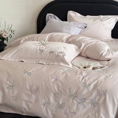 L'amour 蝴蝶刺繡長絨棉四件套, 長絨棉 - 溫柔淺夢 - 粉色 四季款