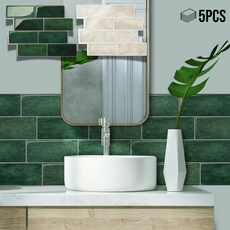 플리에네 붙이기만 하면 완성 물 기름때에도 강한 5중 구조 프리미엄 3D 타일 시트지 주방 화장실 벽면을 바꾸는 셀프 리폼, 다크그린