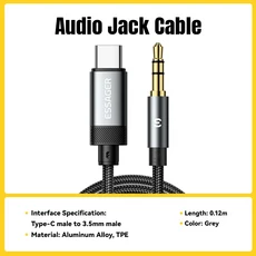 Essager USB C ~ 3.5mm Aux 잭 어댑터 스피커 및 헤드폰 Mm 오디오 분배기 iphone 용 케이블 Huawei Xiaomi, 01 1m, 01 Type C to 3.5mm