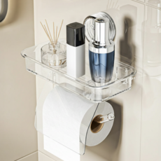 탈부착가능 허니앤코 강력흡착식 무타공 선반 거치대형 화장실 휴지걸이, 1개, 투명