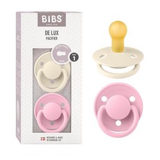 BIBS De Lux 아기 젖꼭지 2팩 | 덴마크산 | BPA 프리 더미 수더 둥근 젖꼭지 천연 고무 라텍스 사이즈 1 (0-6개월) 코랄 / 루비, Size 1 (0-6 Month), Ivory / Baby Pink