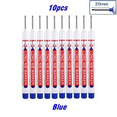목공피스 목재 10개대 20mm 구멍 긴 펜촉 헤드 마커 금속 천공 펜 방수 욕실 목공, 02 10pcs blue