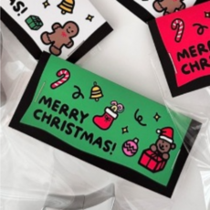 올라아이템즈 크리스마스 선물 쿠키 사탕 포장 헤더택, 100매, 그린