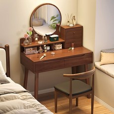 LED 수납 화장대서랍장 원룸 침실 화장대 세트 심플 고급 미니 화장대, 진한 갈색(2개의 서랍+의자)