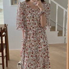 2025년 여름 한국 동대문 스타일 라운드넥 루즈핏 반소매 롱 원피스 휴양지 스타일 여성용 DY-644