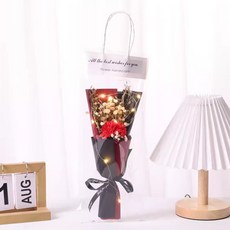 장미 꽃다발 원형 부케로 시들지 않는 꽃, 1개, 레드 카네이션1송이