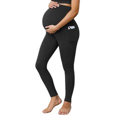 Buttergene 1팩 여성용 임산부 레깅스 복부 위 주머니 있음 임신 액티브 웨어 운동 요가 타이츠 팬츠 블랙. S