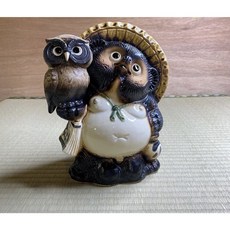 信樂燒陶燒狸貓貓頭鷹擺飾 日本吉祥物滋賀縣工藝品