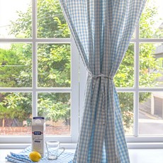 밀크 블루 체크 커튼 9size