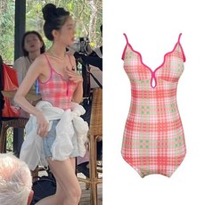 分體兩件套女式泳衣保守遮肚顯瘦性感吊帶粉格子溫泉泳裝夯, 8441粉色格子【泳衣,L碼【建議47.5-52.5公斤】