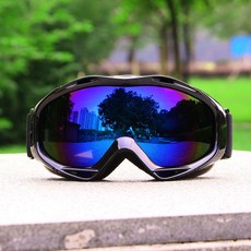 柱麵成人滑雪護目鏡，雙層防霧防風雪地眼鏡，臺灣出貨，滑雪裝備可開發票, 黑框（藍片）, 1個