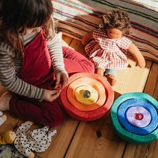 밸런스블록 균형 촉감 징검다리 놀이터 스텝 교구, 레인보우 미니 6 + 미끄럼 방지 스티커