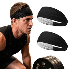 런킵 러닝 크로스핏 헤어밴드 스포츠 땀흡수 땀흘림방지 헬스 운동, 2개, 블랙