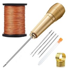 바늘실꿰기 가죽 재봉 송곳 바늘 키트 구리 손잡이가 신발 수리 도구 검정 다크 흰색 실 포함 [01] 바늘실꿰기 Black Thread Set 1개, 1. As Shown × 1개
