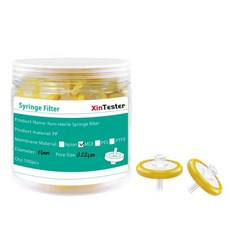 신 텍스터 100개 비멸균 주사기 필터 MCE 멤브레인 지름 25mm 구멍 크기 0.22μm 친수성 실험실, 13mm*0.22um yellow