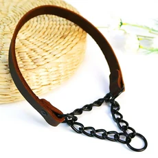 가죽 헤비 듀티 개 목줄 마틴게일 메탈 체인 안전하고 사용하기 쉬운 훈련 및 산책용, 02 S (neck 23-33cm), 02 Brown (black chain)