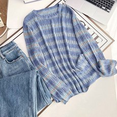 F007513_레트로 스트라이프 얇은 스카시 니트티셔츠 cwj*773uq