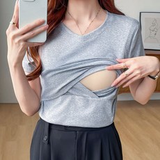 v넥 반팔수유티 티셔츠 여름 외출 모유 임부복 덮개형 수유복