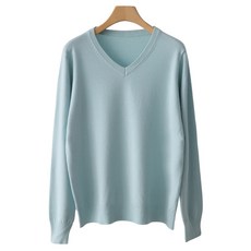 女款寬鬆V領嫘縈日常撞色基本款羅紋蓬鬆針織衫