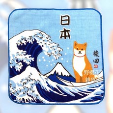 【野櫻花】日本製柴犬x 富士山 拉麵小方帕, 1個, 海波浪