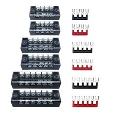 Tmyjfjingxi 6 세트 8/10/12 위치 600V 15A 단자 블록 접지 회로 듀얼 로우 버스 바 와이어 나사 키트 커버 프리 절연 스트립 WW004-15081012, 15A 4P+5P+6P