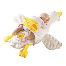 大白鵝排氣枕 寶寶舒眠安撫枕 新生兒防翻身枕, 【防室息+綁帶+嗶嗶叫】黃色