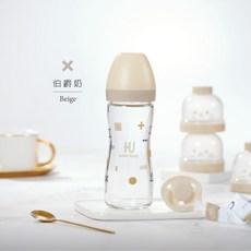 酷咕鴨 KUKU PLUS 純真之瞳寬口玻璃奶瓶, 伯爵奶, 1個, 240ml