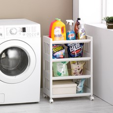 헤이미샤 이동식 트롤리 수납 정리 선반 와이드 4단/5단, 와이드 4단(화이트)