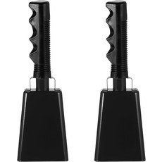 축구 경기를 위한 파티킬 9인치 카우벨 스포츠 이벤트를 2개의 응원하는 대회 마라톤 웨딩 DIY 페인트를 손잡이가 달린 금속 블랙, Black