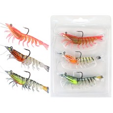 999피싱 리얼 새우 웜 3개입 지그헤드 인조 새우 미끼 외수질 쉬림프 루어, 1세트, 10g, 혼합색상