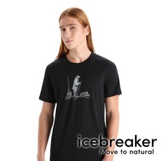 icebreaker Tech Lite II 男羊毛圓領短袖上衣 熊熊划槳 黑 0A56NA