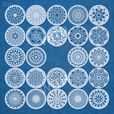 원형 만다라 기하학 DIY 레이어링 스텐실 벽 그림 스크랩북 색칠 엠보싱 앨범 장식 템플릿 24 개/세트 13cm, 1, 검은색