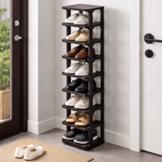로즈바운드 조립식 현관 거실 틈새 신발 정리대 신발장 9단, 블랙, 1개