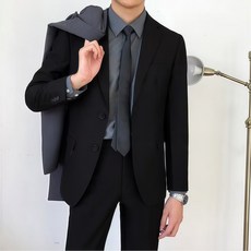 ANYOU 남자 정장코트 투버튼 자켓 슬림 핏 블랙스판 캐주얼 정장 하객룩 결혼식용 면접용